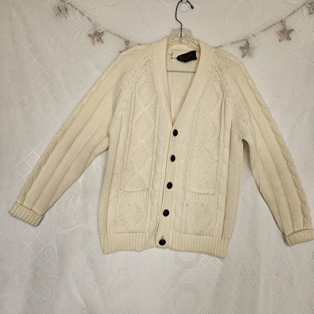 Sigallo Womens Medium Vintage Fisherman Cableknit Sweater Cardigan Academia Cozy